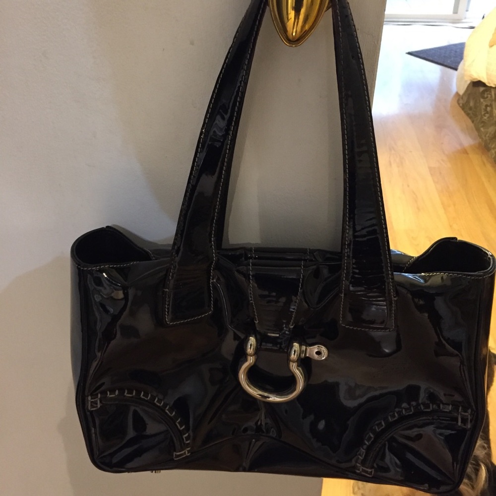 BURBERRY LONDON PATENT LEATHER BLACK/SILVER LARGE